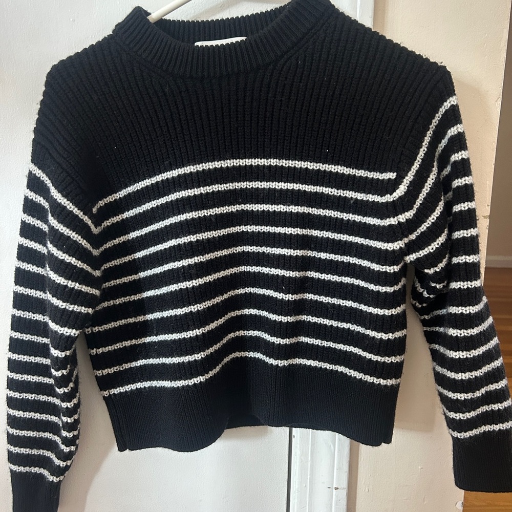 Wilfred Black and White Striped Crew Neck Sweater